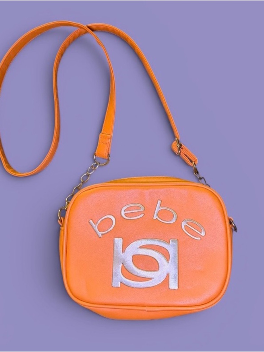 Bebe Bright Orange Crossbody Bag with Silver Logo